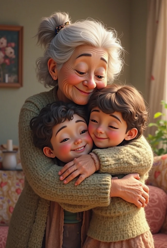 Young grandmother with her two grandchildren