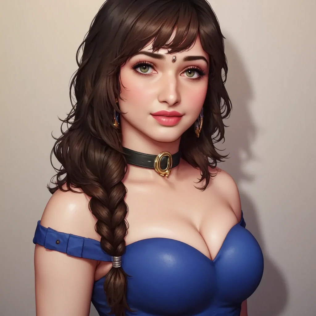 masterpiece, solo, highly detailed, ultra-detailed, ultra high res, (photorealistic:1.333), (best quality), (best shadow),detailed, perfect lighting, dark brown hair, very long hair, braids, [face freckles], (blue eyes), choker, smokey make up,  close up, portrait, in a royal palace bath hall,