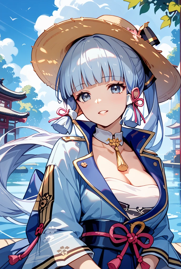 Anime girl with long white hair sitting on a window sill, Kantai Collection Style, Azur Lane Style, shikamimi, White-haired God, From the Azur Lane video game, Official Art, Enchanting anime girl, Official Artwork, ueshiba riichi, From Girls Frontline, In kimono, marin kitagawa fanart, tits, Smooth anime CG art