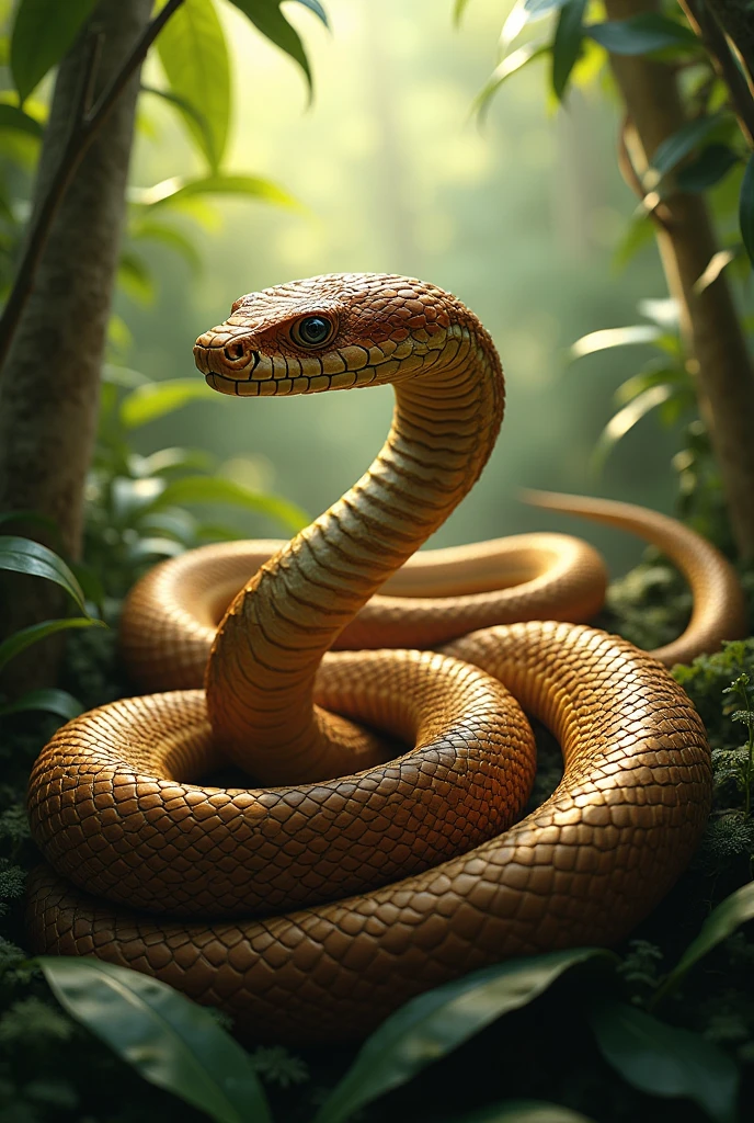 UMA COBRA GIGANTE, lion head, RASTEJANTE EM UMA TRILHA NA FLORESTA