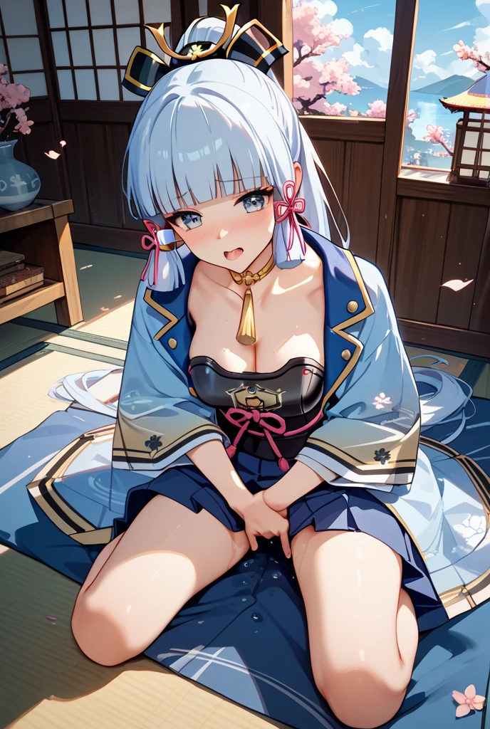 (Fox Girl, Fox Ears, Silver Hair, Fox Makeup, One Girl, Long Hair:1.6), (kimono, Kimono with open chest, A beautiful kimono with red and black patterns, I can see her cleavage, Open chest, Exposed skin:1.8), (Body measurements are 75-60-75!, Young girl body, medium breasts,medium breasts, Avatar, face, lewd face, Dominant representation, naughty face, Uplifting, Skin Texture, outside, Grassy field