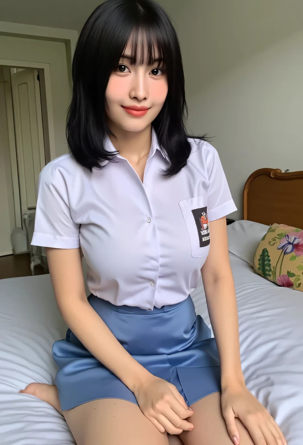 A 25-year-old woman in a white nurse uniform sits with her legs open, exposing her panties. Nurse ÉO H15, Wearing short white socks, Wearing a
nurse uniform, Nurse, Nurse girl、Wearing
short white socks, Sitting wearing short white socks, Wearing a pink blouse,
