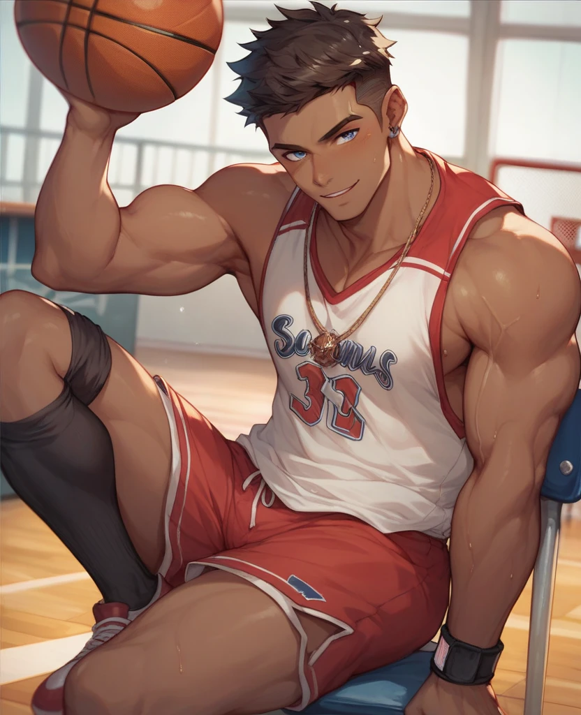 male people, Hirsutistic, Asians, curving, paleskin, sweat leggs,Basketball sports student,standing on your feet,realisticlying,A high resolution,中景 the scene is,musculous,Handsome,of a shirtless,bold and unconstrained,Chinese handsome,wide angles,photorealestic,cinematic ligh,poster for,photore,(detail in face),mature,Handsome