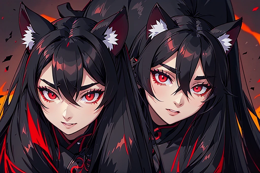 black cat、Red collar、high quality, 8K、Best illustrations、(From the side)、Lots of cats、high quality, 8K、Best illustrations