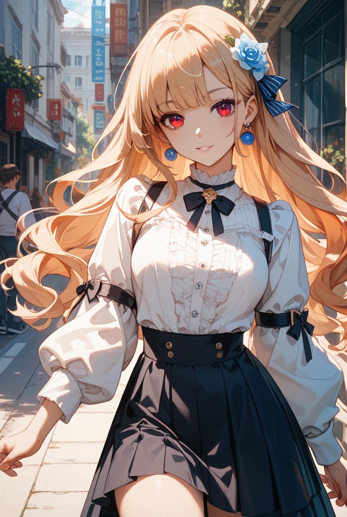 {masterpiece},{best quality},{1girl}, cute,Amazing,anime girl,anime style,little top upper clothing, wearing short skirt, wearing tights, hands behind back, black sexy collar around neck, detailed boobs, beautiful detailed eyes, light blue eyes, long hair, blonde hair, finely detail,Depth of field,extremely detailed CG,original, extremely detailed wallpaper,whole body, looking at viewer,