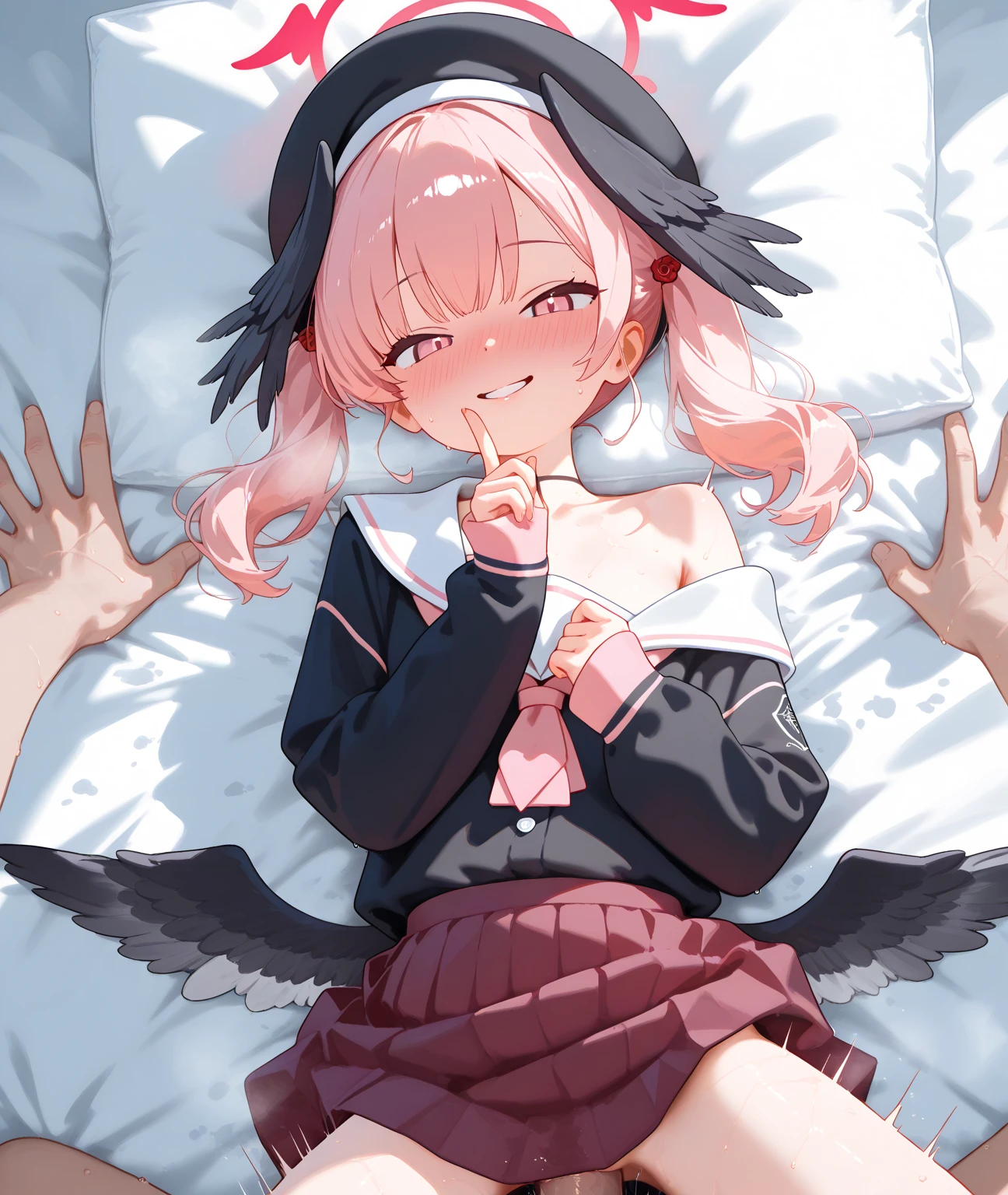 (8k, 最high quality, Tabletop:1.2)、Ultra-high resolution、Adorable、最high quality, beautiful, Absurd, Two Girls, Angel, puppy, twins, semi-long, Pink Hair, Aqua Hair, Pink Eyes, Aqua Eye, Open your eyes, Pale skin, , Hair Ribbon, With dog ears, with Angel wings on back, 14 years old,  (cryin) ,Cute Characters, Most detailed, high quality、(missionary, 1boy, penis, lying, vaginale, ass pov, spread legs, sex, nsfw)、nose blush、steam、Oblique angle、Shiny Hair、非常に細かくてbeautiful明るい目、be scared、非常に精細でクリアでbeautiful顔, Being stripped of clothes、No clothes、Slender body、Awards, Anatomically correct、((Scared))