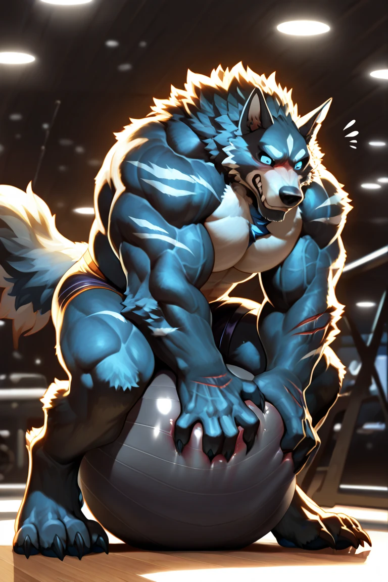 ((solo)), blue wolf, anthro(shirou_ogami), (BNA), adult, mature, masculine, slim:1.2, muscular:1.4, tall:1.5, (correct anatomy:1.5), detailed eyes, detailed pupils, black pupils, vascular veins, (cartoon fur, detailed fur texture:1.3), topless, wearing big black collar (shirtless, compression shorts), tight clothes, (tenting(shorts), (outstretched(shorts), erection, (fully-erect), (detailed genital outline) ultradetailed, (by wfa:1.2), (by takemoto_arashi, by vorusuarts, by Traver009:1, by grimfaust:1), natural lighting (Strip_Club:1.4 background), stripper, pole dancing, in front of pole, hands grabbing pole, money, people throwing money, cocky expression, showing off, smirk, naughty face, wolf head ((open eyes, detailed):1.2), (detailed face:1.8), open mouth (tongue sticking out), (serious:1.5) expression), confident, sexy, attractive