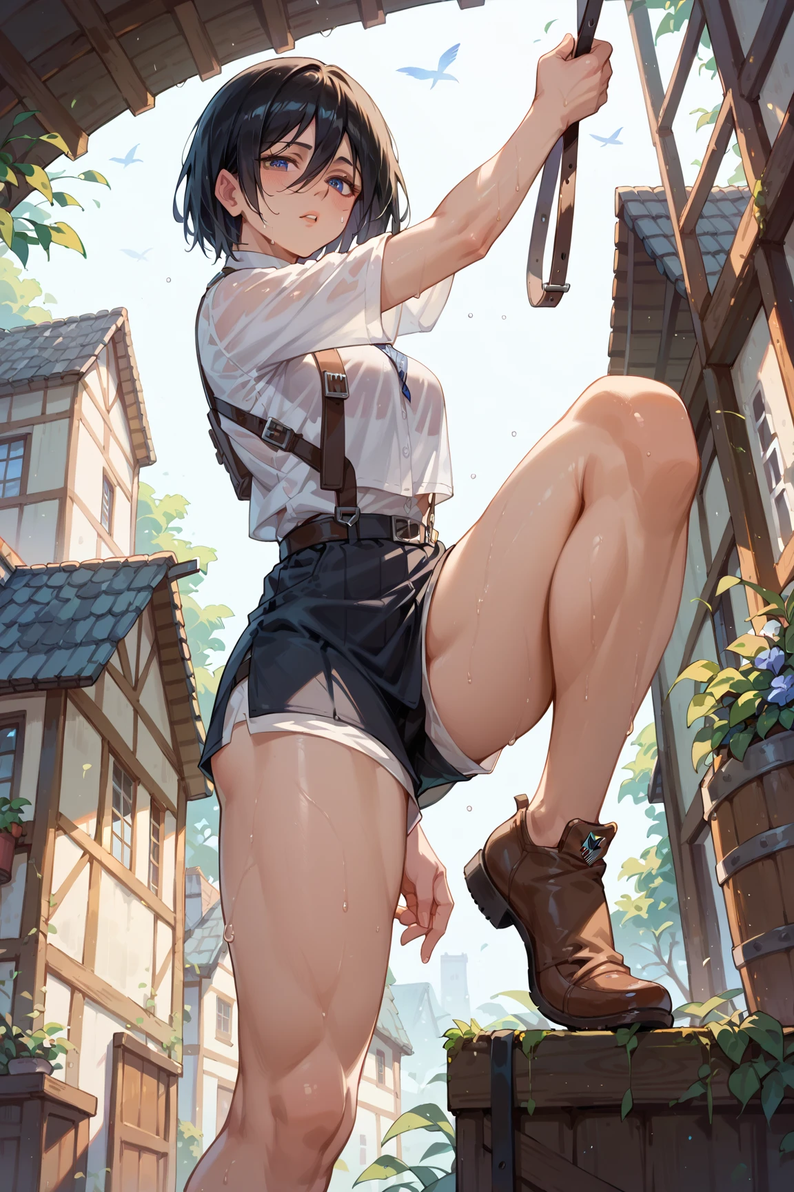 Bigboobs，Barefoot，cropped shoulders，Show your arms，Tube knee-length socks，Plaid skirts