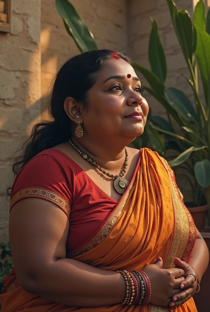 1 Indian little bit chubby women in coordset in the motisagar dam india tonk with a back profile real image