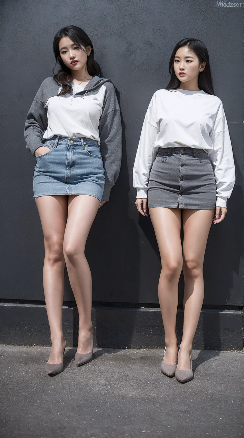 Let them both wear denim skirts.