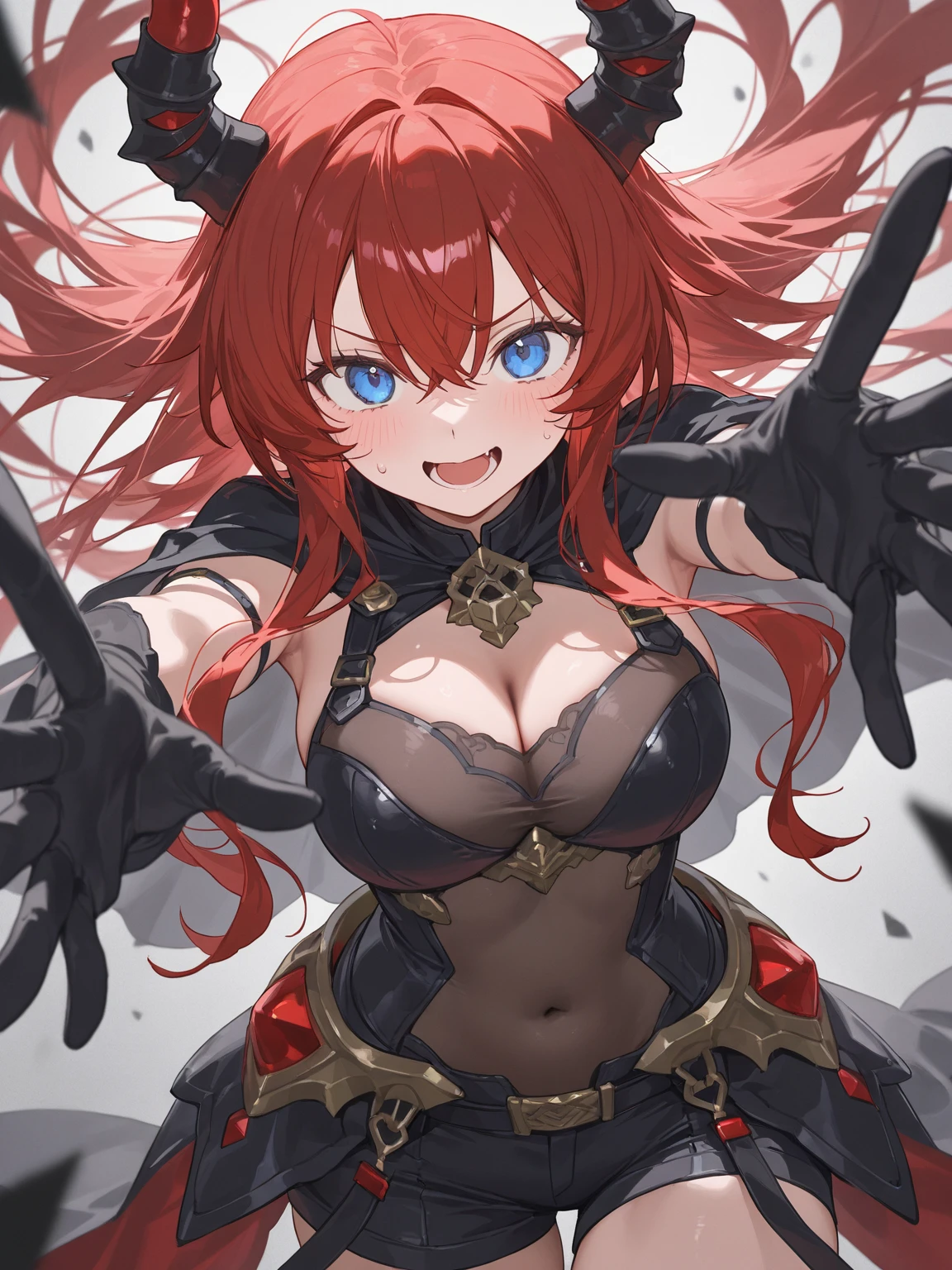 scathach,Fleshy thighs,with a pure white background,huge tit,Vigorous,China-style,High-class design sense,Promotional poster style,Red cheongsam,highly rendered,详细的脸