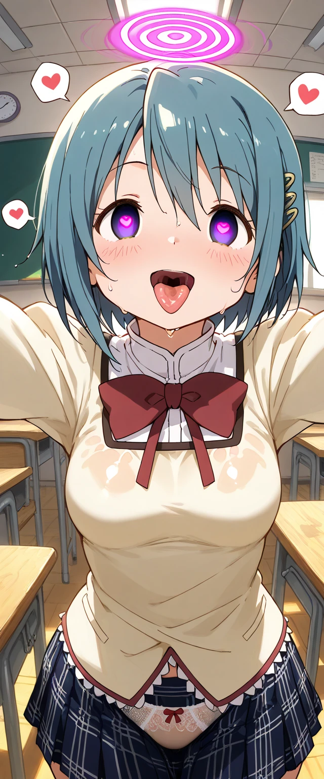 (masterpiece), (best quality), (ultra-detailed), (best illustration), (best shadow), (absurdres), scan, (extremely detailed CG unity 8k wallpaper:1.1), highres, ambient light, (1girl), Beautiful character design, official art,extremely detailed CG unity 8k wallpaper, perfect lighting,Colorful,shiny skin, (masterpiece:1.0),(best_quality:1.0), ultra high res,4K, (masterpiece:1.2, best quality), shidare hotaru, purple hair, completely nude, upper body, nipples, topless, hairband, rose, blush, lying down, from above, bed, facing viewer, lying on back, arms up, bottomless, open mouth, embarrassed, blue eyes, short hair, scared, surprised, wide eyes, ahegao, tongue out