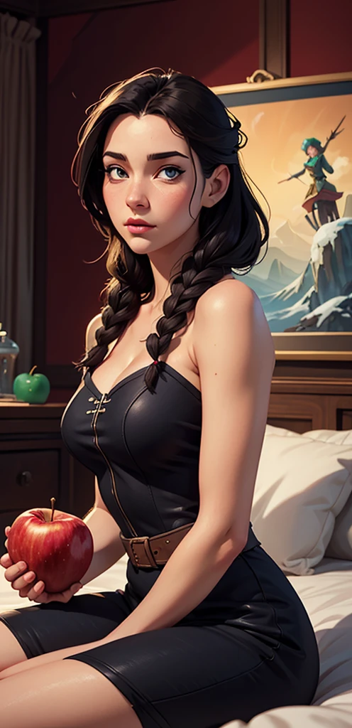 skini girl, red t-shirt , (((((pale skin)))))), blue eyes, white girl, deep black hair, ultra realistic, 16 years old, large breast, (((huge breast))), ponytail hair, candle lights,