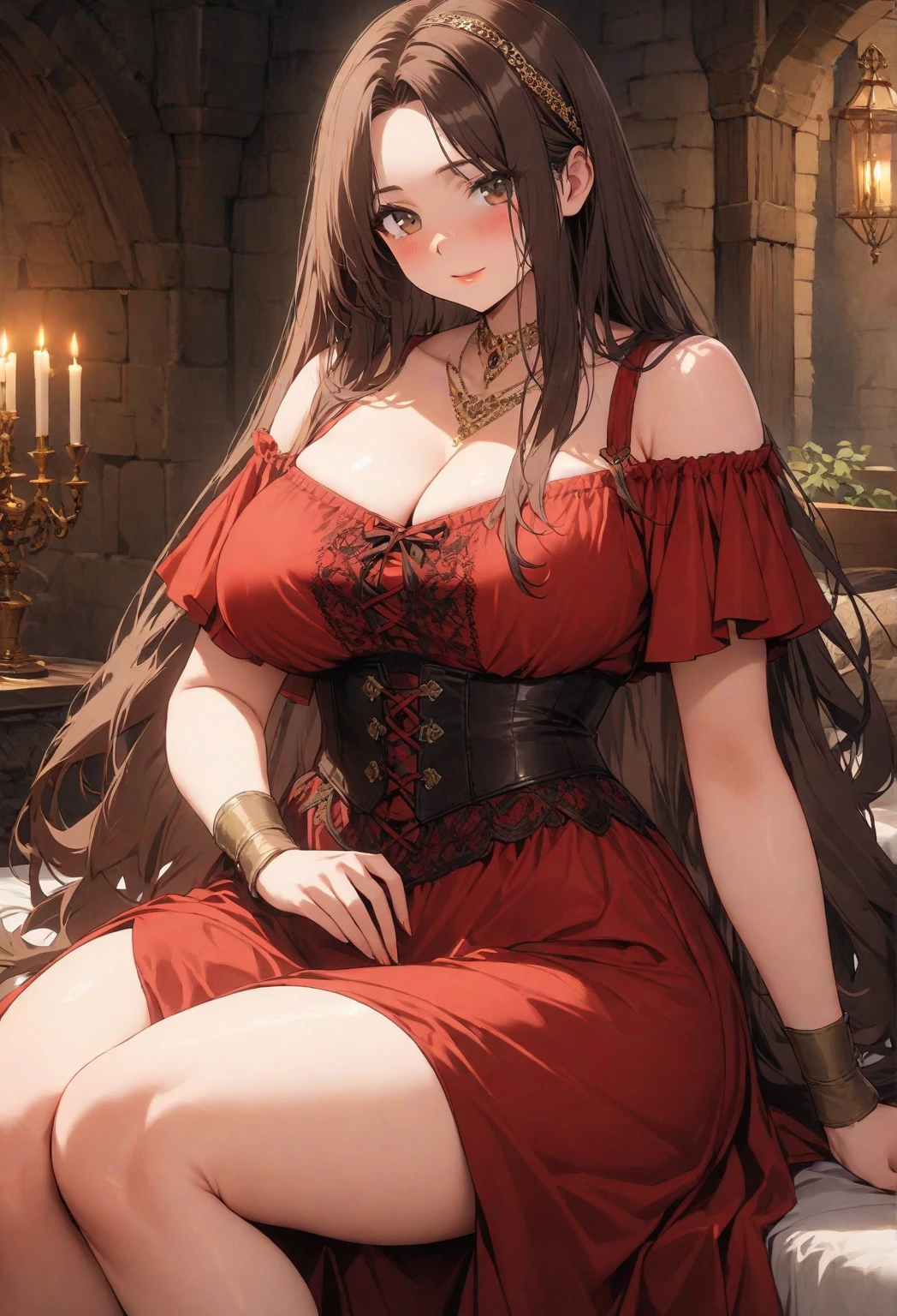 ((masterpiece、highest quality))、Guido Daniele&#39;s hands、sitting、cinematic angle、dutch angle、Naked busty beauty、Day、null、Mountain、wood、outdoor、river、hot spring、nature、torii、Imperial coin、temple、black tactical gloves、tail、nine tailed fox、long hair、split-colored hair、Color Chip、brown hair、redhead、bangs、hair ornaments、animal ears、fox ears、blush、shy face、red eyes、long eyes、put your hand on your chest