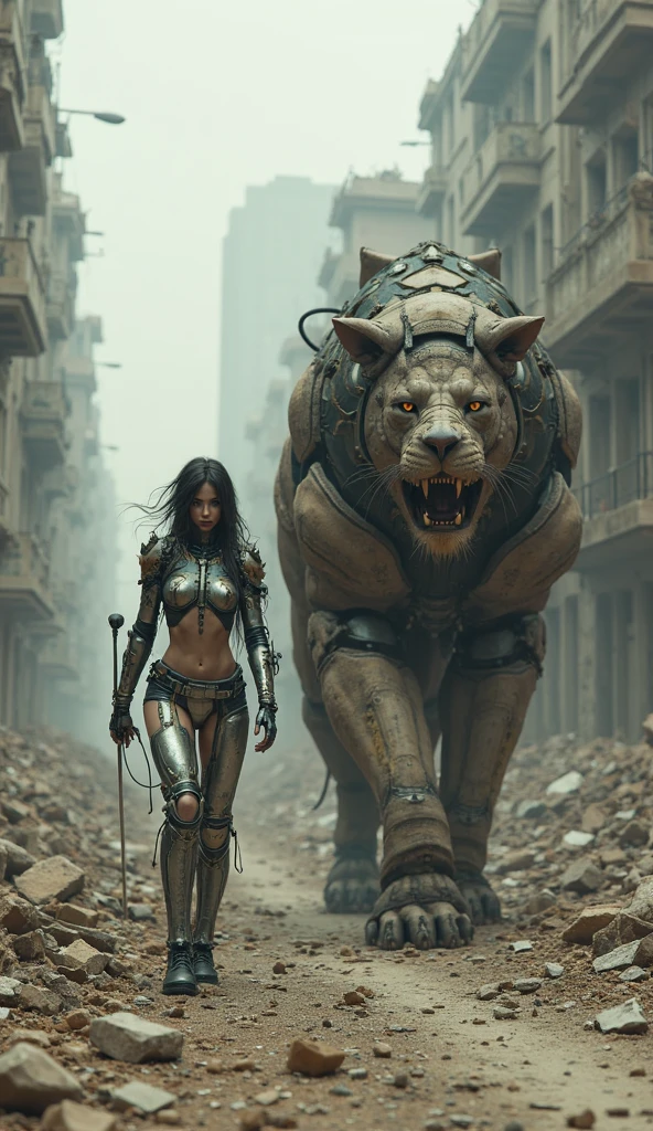 a dengerous woman attack in lion  made out of 1920year  , (cyborg:1.1), ([tail | detailed wire]:1.3), (intricate details), hdr, (intricate details, hyperdetailed:1.33), cinematic shot, Vignette, centered 
