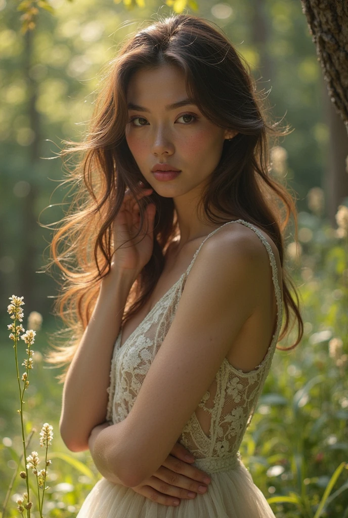 Ancient fairies,long hair flowing, Smart white, depth of fields, cinmatic lighting, shadowing, blurryforeground, wide angles, f / 4.0, 35mm, Fuji Film, UHD, retinas, tmasterpiece, super detailing, high high quality, textureskin, Award-Awarded, best qualtiy, A high resolution, 16k