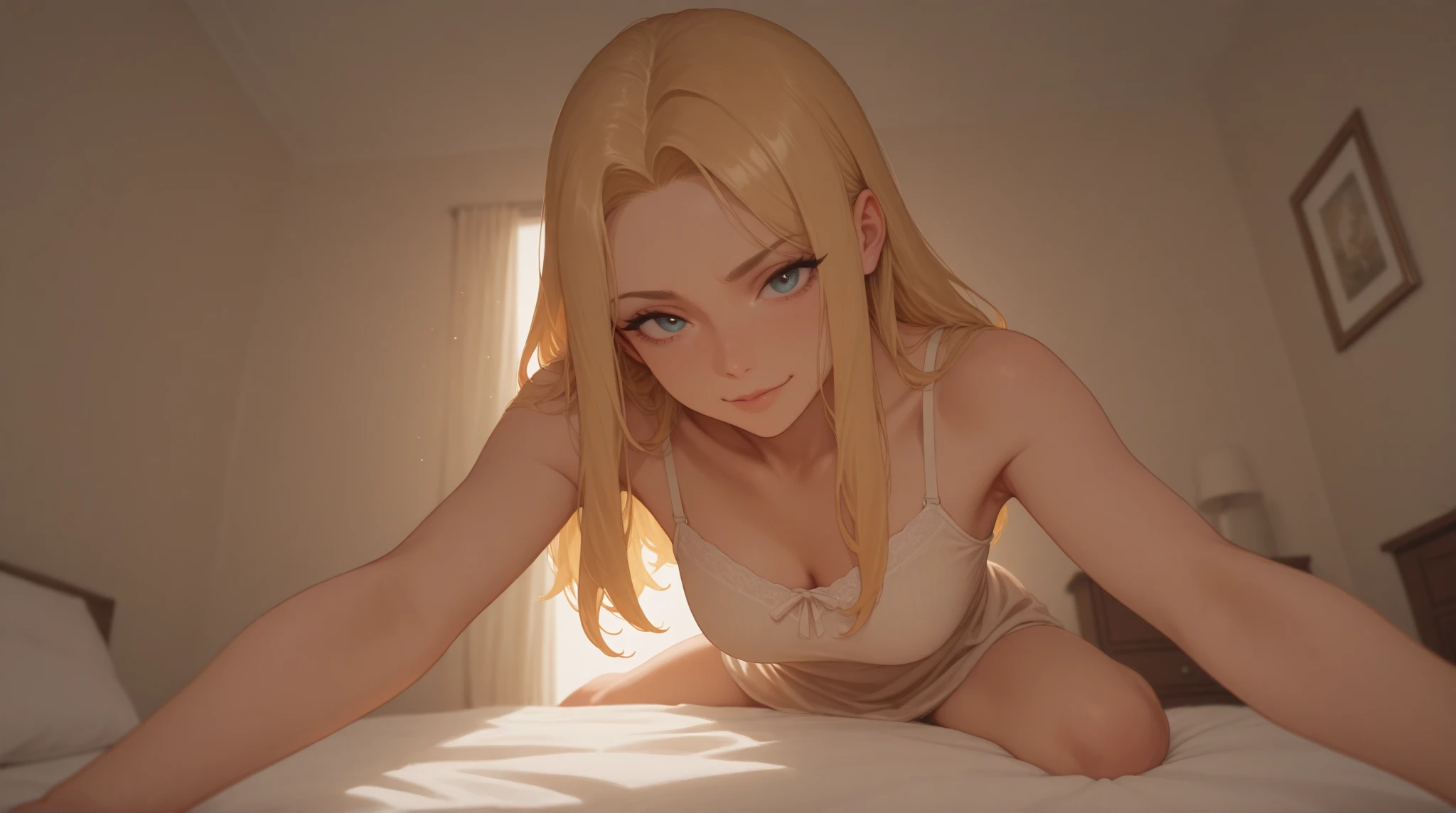 Masterpiece, best quality, 16k resolution, illustration, NVIDIA RTX Ray Tracing technology, Create a 4K resolution, ultra-realistic, and extremely detailed artwork, wallpaper, award winning, retina, soft light, sharp focus, (hyper-realistic:1.4), (medium shot:1.4), from above

Princess Peach, slim body, slim waist, blonde hair, long blonde hair, blue eyes, have big breasts and a great cleavage, she must be wearing a golden crown, (golden crown)

NSFW, (NAKED BREASTS:1.5)

she must be in a sexy pose, sited, she must be showing her beautiful legs, lying on back, lie on back, on a bed 

((indoors, pink throne, castle, window, sky))

FULL BODY SHOT, ultra wide angle, textured skin, face detail, clean skin, perfect hands, perfect anatomy, anatomically correct