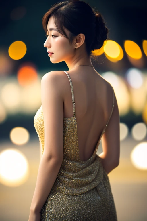 8k, masterpiece, RAW photo, en iyi kalite, fotorealistik, highly detailed CG unity 8k wallpaper, depth of field, Cinematic light, lens flaresi, ray tracing, (an extremely beautiful face, beautiful lips, Beautiful eyes), Face with intricate detail, (ultra-detailed skin), 1 girl, Dark, in deep shadows, beautiful korean girl, Kpop Idolü, 1 erkek, (a very fit and muscular body:1.3), (looking at the audience), (A GREAT TENACIOUS LOOK:1.3), (kolsuz), (Fashion City by Night, dark night, neon tabelalar, Blurred background), moda sokak gece, (arkada insan olmadan:1.3), beautiful earrings, bilezikler, kolye, pantyhose, clear eyes, Walking, (solgun ten), (big eyes), face forward, (upper body shot), (ipek renkli bir elbise:1.3), (brown hair), (dar ve dantelli bir elbise), (saydam), (looking at the audience:1.3) open chest, very thin, medium-sized breasts, Don't turn your back, (Rear shot), saydam, Buttocks of medium size,.