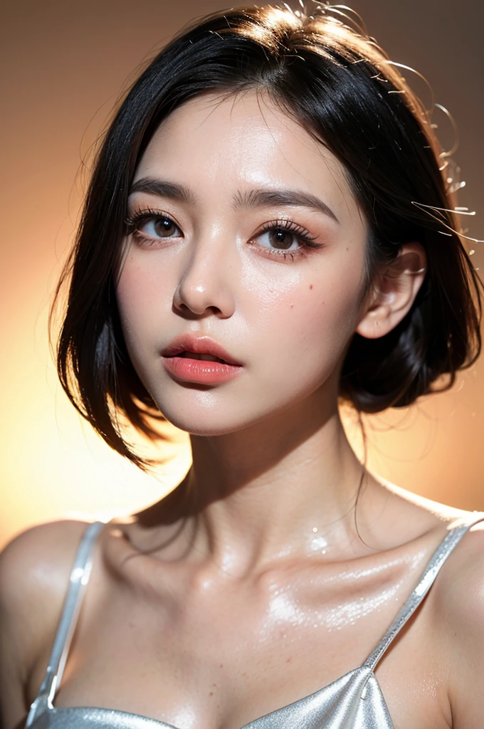 (photorealistic, 32k, RAW photo, best quality: 1.5), (masterpiece:1.3), (absurdres, attractive, ultra high resolution, ultra realistic, highly detailed, golden ratio, ultra detailed, super fucking beautiful detailed face), natural makeup, detailed cloth texture, detailed hair texture, beautiful detailed fullbody, Perfect female body, accurate, Anatomically correct, Highly detailed face and skin texture, (beautiful hands), (realistic skin), (beautiful pale skin:1.1), (Perfect dynamic composition, looking at viewer), (cowboy shot:1.3), (Cabaret Showgir:1.6),
BREAK,
realistic eyes, beautiful detailed eyes, symmetric eyes, Light Brown eyes, Double eyelids, Thin eyebrows, (Glossy lips:1.4), ((A face with waiting for a kiss:1.2)), (blush:1.1),
BREAK,
((short hair, bob, Dark blonde hair, bangs:1.2)),