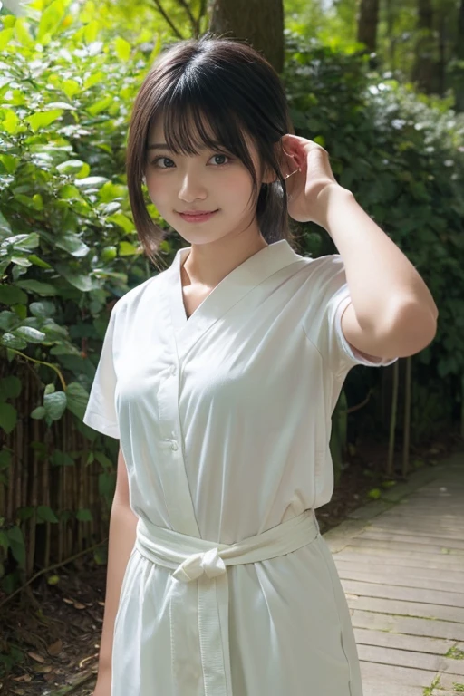 1 Girl,(Wearing white nurse clothes:1.2),(RAW Photos, Highest quality), (Realistic, photo-Realistic:1.4), masterpiece, Very delicate and beautiful, Very detailed, 2k wallpaper, wonderful, finely, Very detailed CG unity 8K wallpaper, Very detailedな, High resolution, Soft Light, Beautiful detailed girl, Very detailed eyes and face, 美しくEvery detailこだわった鼻, finely beautiful eyes,(8K,High Dynamic Range,High resolution),((((Ultra-realistic,masterpiece,Highest quality,超High resolution))),(ピンLight,Light),(Hyper Detail,Every detail)High resolution、Tabletop、Brown Hair、I、female number one、、garden、Background of autumn leaves、Detailed eyes、((Brown-eyed)),Beautiful and perfect legs, Clean and perfect hands(place your index finger over your mouth:1.2), ((Annoyed expression)),Beautiful boobs,Good style,(Facing forward)(((Blushing、Embarrassed expression)),maikurobiki, huge ,Chopping,Accentuate your cleavage, Sexy,Long legs, Spread your legs, Sharp Eyesight,