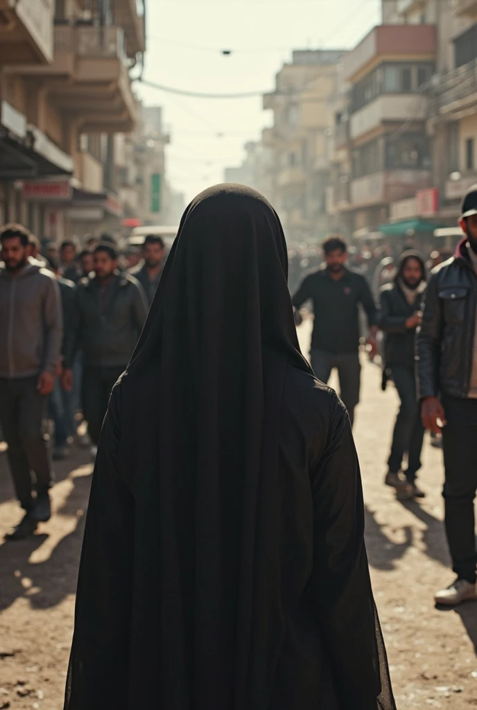  A poignant, old photograph of an Iranian mother and her child fleeing a riot in the streets of Tehran. The mother, wearing a traditional black chador, pulls her young son along as they run, their faces filled with fear. The background is chaotic, with smoke, flames, and distant silhouettes of other Iranian protestors. The image’s grainy texture and slight blur add to the urgency and reality of the moment, reminiscent of the era’s photography.