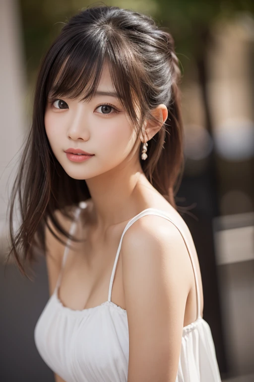 (masterpiece、16k image、high resolution、highest quality)、solo、One Girl、(Japanese Girls&#39; High School Sailor Uniform,perfection)、(Perfect Anatomy,Beautiful body、Healthy Body、Beautiful Skin)、sunny day、Black-haired、ponytail、black eye、On the way home、Small Tits:1.5、School zone、artistic.、Beautiful woman、Beautiful Body、smile、Age 22