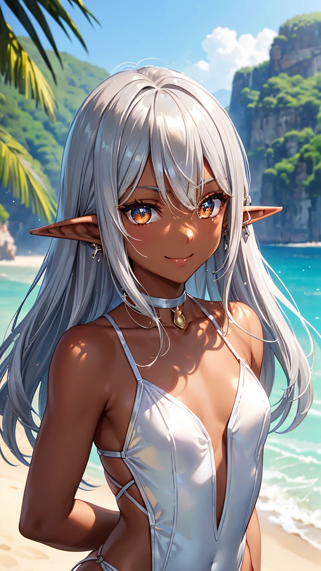 (pov Swimwear style) (beautiful body), (black skin, solo:2, 1000 yo, Braid pink hair long hair cool elf woman, cool gray eyes, ecstasy smile, love mode, small tits), (in a sexy:1.5 detailed bandeau swimsuit, Ruby double exposure:1.1), break, in the Swimsuit contest venue, background detailed beautiful Coast, BREAK, perfect anatomy, masterpiece, best quality, 16k, beautiful detailed love, sexy, daydreaming expression.