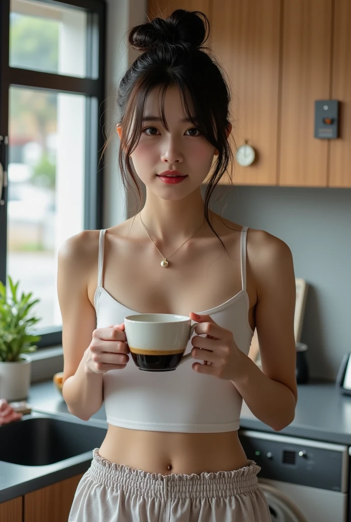 Black woman taking a hot chocolate on a cup