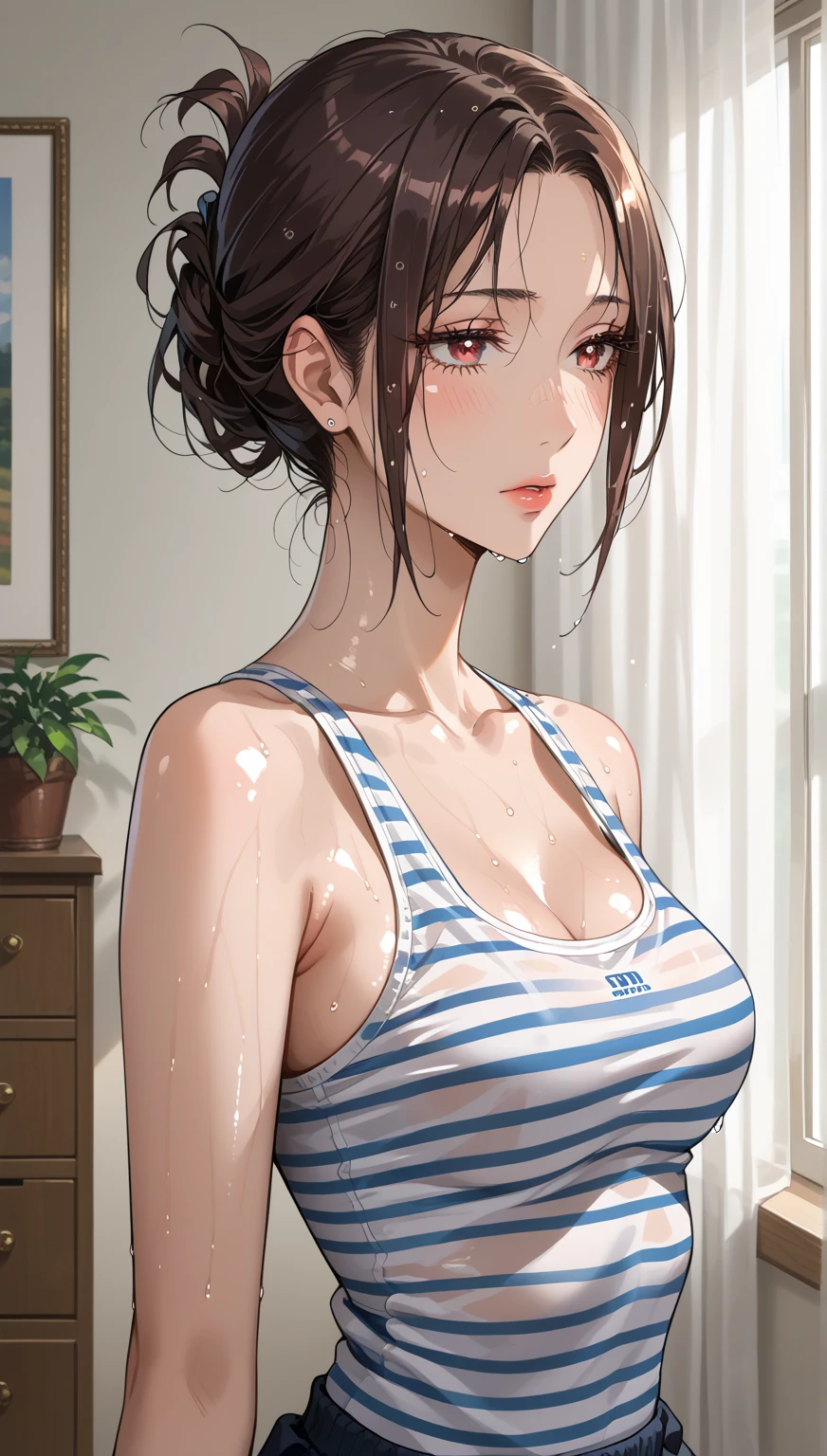 masterpiece, best quality, extremely detailed, (realistic, photo realistic:1.2), high resolution, RAW photo, 8k, Asian girl, 18yo, side bun,slender、Mid-chest、