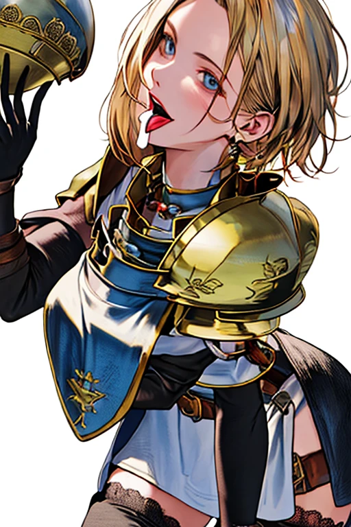 （Marco）,Perfect ,don quixote \(limbus company\, Naked、Blonde hair, a beauty girl、eye glasses、middlebreasts、Short hair, hair between eye, Orange Eyes、String bra、the chest is perfectly visible、pierced nipple、Chain scientist hat from the nipple、Basketball Hand、armor、`She has a book and a sword、(Bachelor's degree in Medieval Europe )､Cowboy style、hiqcgbody