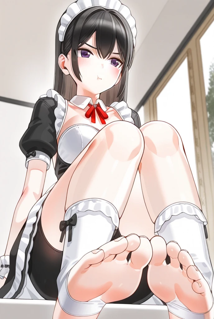 1girl, io \(granblue fantasy\), small breast, shackles, chocker, brown sundress, barefoot, sad, dungeon, darkness, night, close-up score_9, score_8_up, score_7_up, score_6_up, score_5_up, score_4_up, BREAK source_anime, masterpiece, foot job