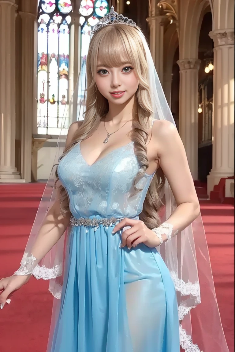 John Tenniel Art, A stunningly beautiful blonde fairytale Princess shining with Royal Pomp e Regal Splendor, wearing a Stately e (((well thought out))) Royal Cinderella Ballgown of Silver e White Brocade, with (((Huge puff sleeves))) a stiff bone, padded e corseted bodice, an hourglass waist, a (((huge crinolines))) e (((hectic))), adorned with ribbons, Bows, Roses, Lace, Ruffles, Ruffles, embroidery, e jewels, elaborately curled e styled hair, long white gloves, pearl e diamond neckLace e earringsHochauflösung, masterpiece, anatomically correct, best quality, Multiple awards, textured skin, uhd, super detailed, retina, smile, big boobs, ear rings, Crystal rings,