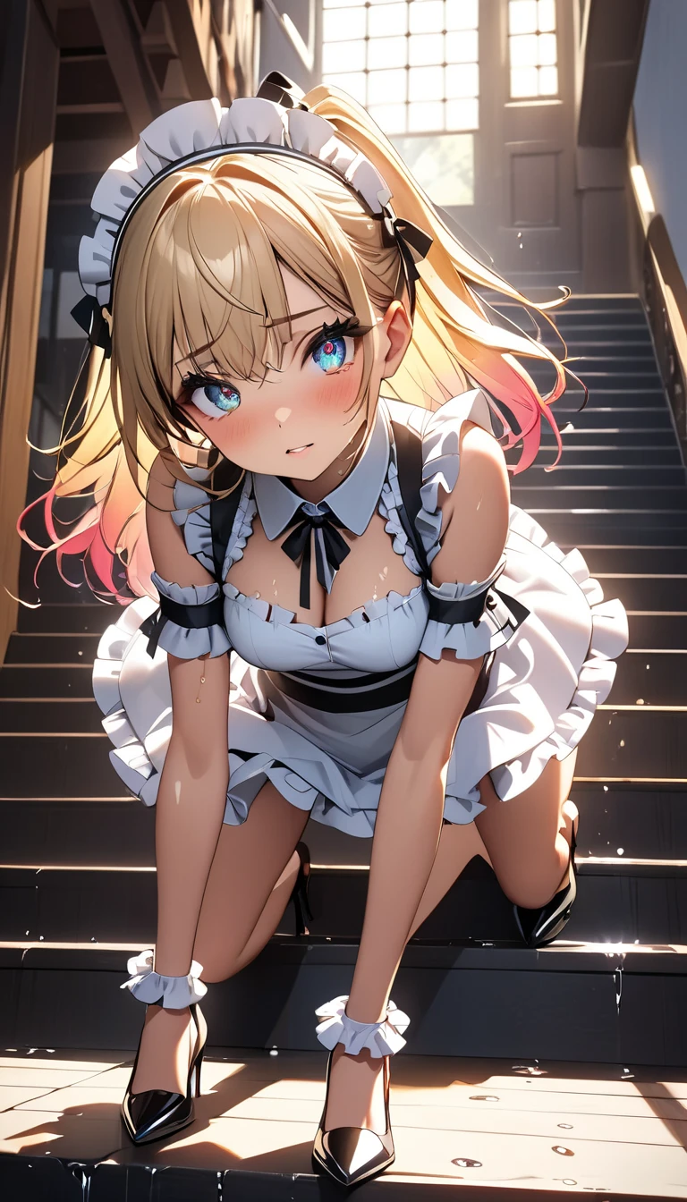 Best Quality, kirisame marisa, petite and chubby body, Staring at me with puzzled eyes, Thunderleg, Squatting, Cute, Sparkling eyes, one girl