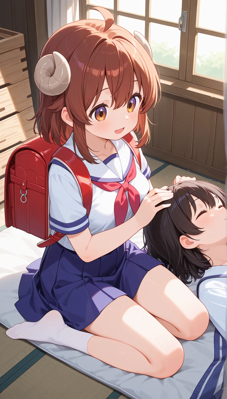 2girls, nishikigi chisato, inoue takina, lycoris recoil, Simple kimono, sash hanging, apron, Japanese cafe, anime, 1boy fatman, faceless male, penis with protruding veins, fellatio, licking penis, masterpiece, best quality, very aesthetic, absurdres, highly detailed,