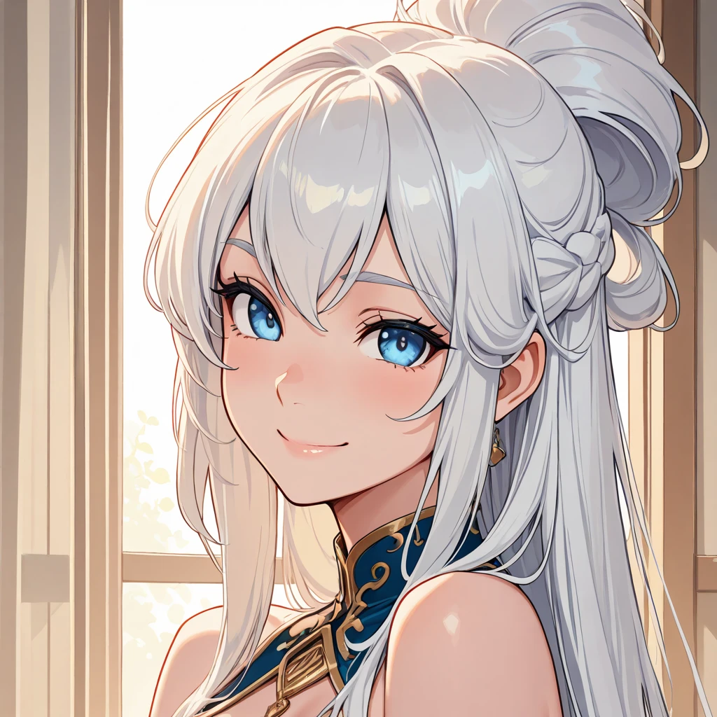 (masterpiece), (best quality), (ultra detailed),(disheveled hair),(illustration), (1girl), (Fashionable clothing), standing, Fashion model, looking at viewer, (interview), ( background),beautiful detailed eyes, delicate beautiful face, Floating,(high saturation),(colorful splashes),colorful bubble,(shining), focus on face, ponytail, kamisato ayaka, silver hair, bangs, hair ring, floating flowers, floating hairs, (shining), best lighting, best shadow, bare shoulders, cleavages