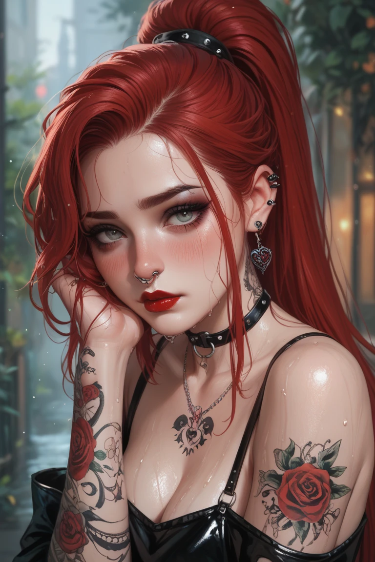 Lady,Red hair,dress,beautiful,anime,tattoo