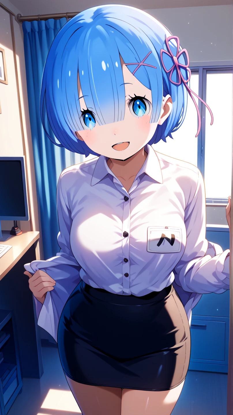 highest quality、Inside the room、One girl、Light blue hair、White shirt、Dowel dowel shirt、panties、Relax
