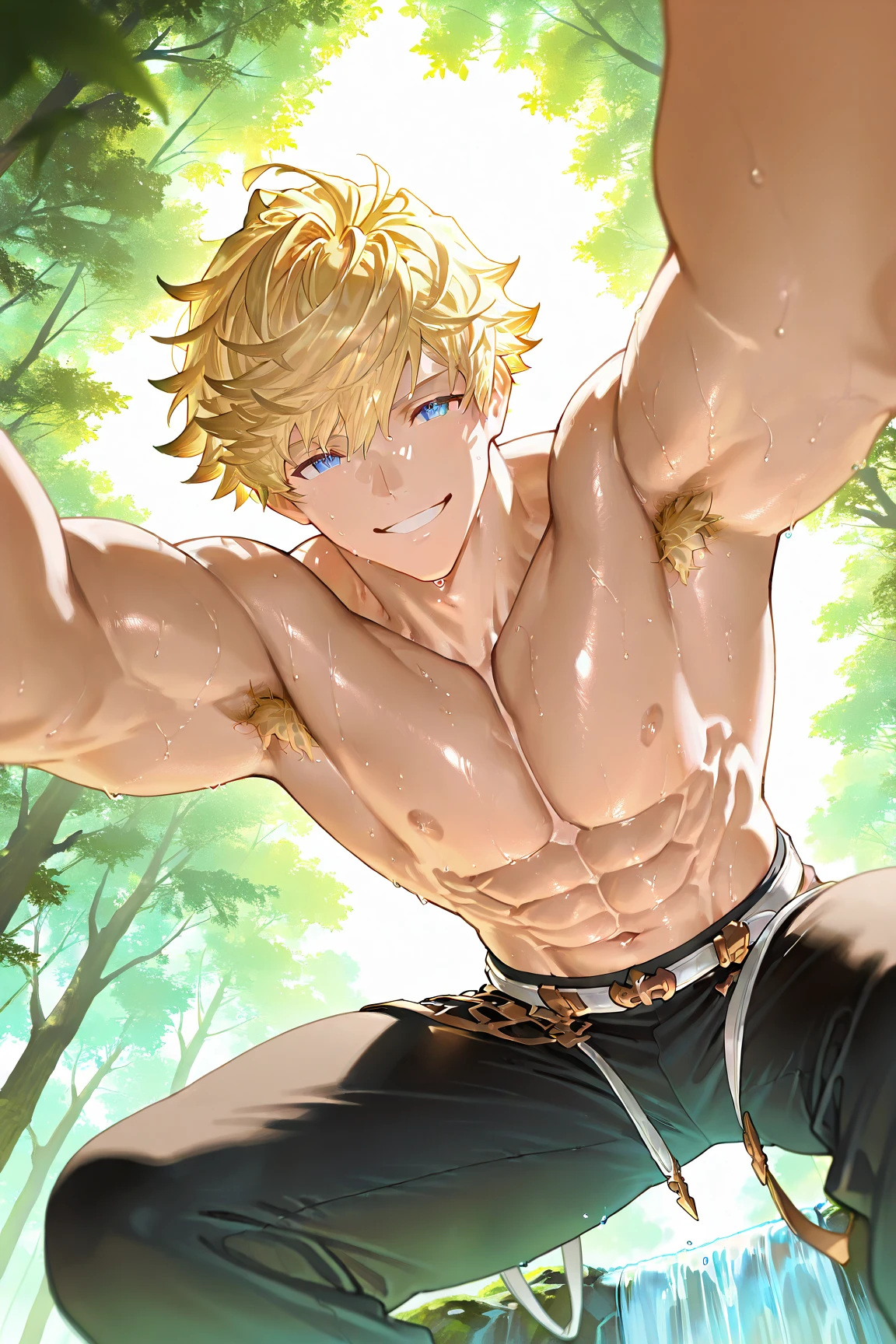 masterpiece, 1boy, solo, male focus, hawks, smile, wings, blonde