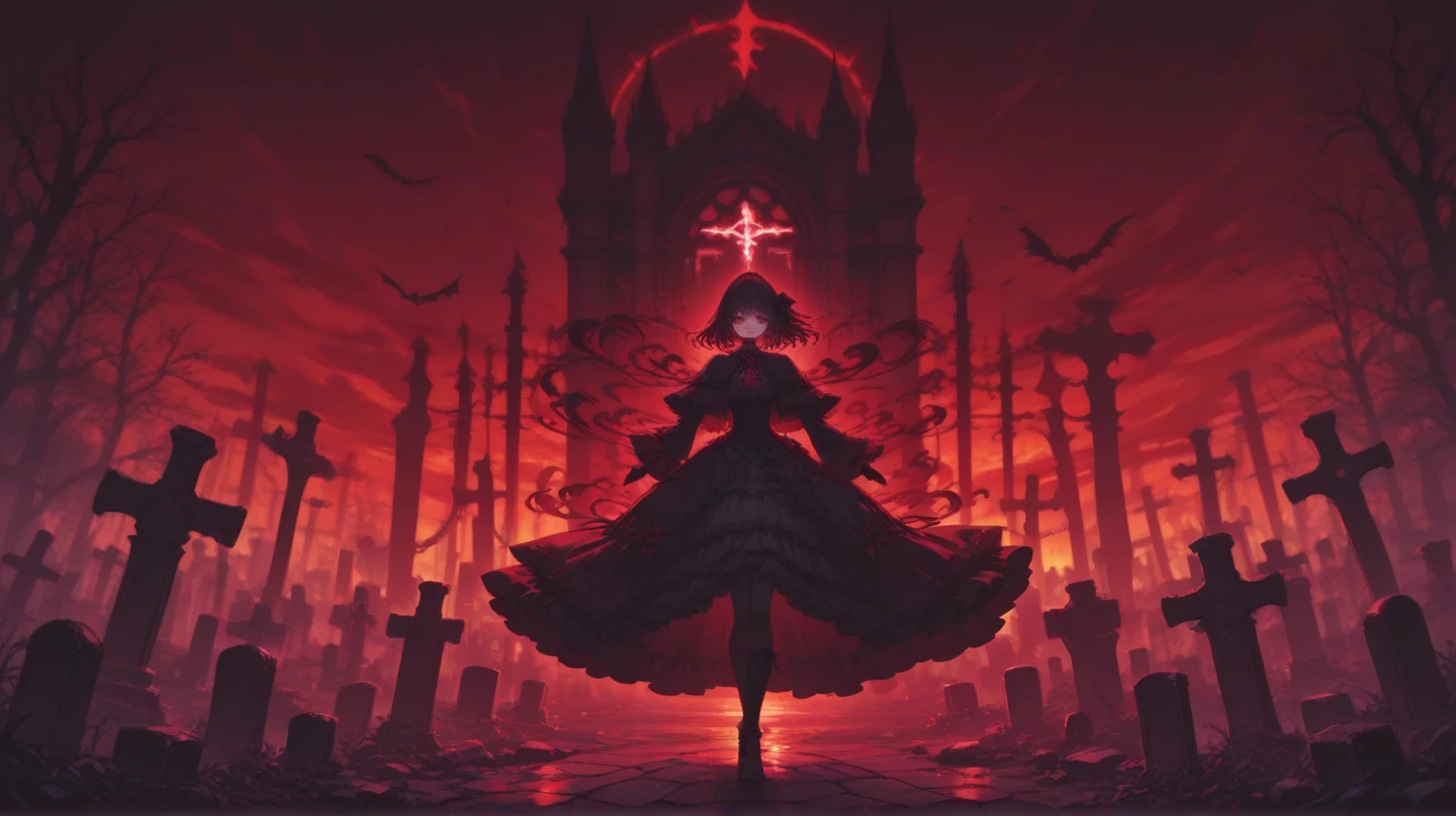 animation masterpiece! scene witch necromancer sitting on a throne [ prostrate warrior skeletons of pink fire](:cellshading:(anime)(manga)anime protagonist of a woman(DARK hair, light eyes, wearing a black astral dress, torn dress, ripped dress, high, short hair, , Dark witch, Astral Witch Clothing,, human :: sorceress, dark sorceress, anime woman, black fur wizard, witch clothes)