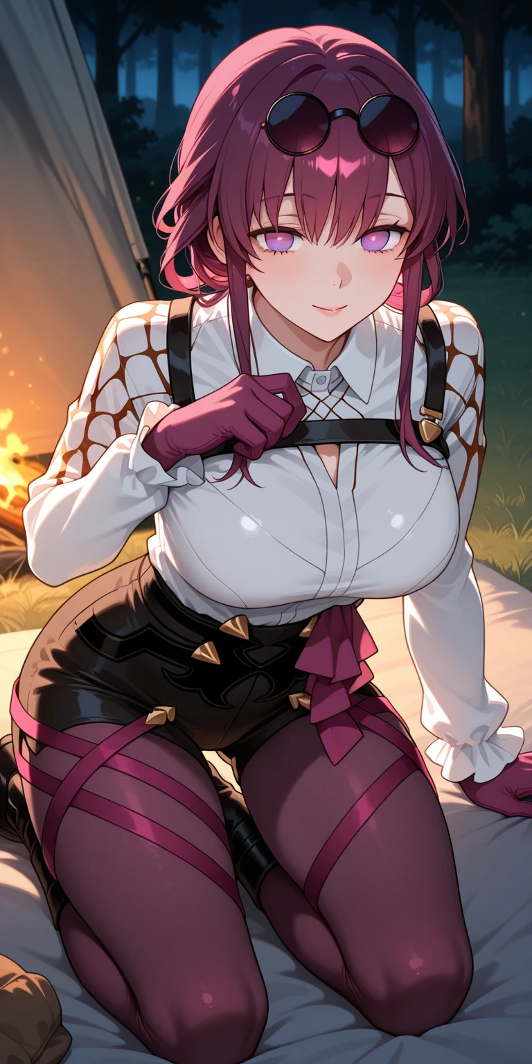 (8K, top-quality, masterpiece:1.2), (realistic, Photorealistic:1.37), Super Detail, One girl,), (Highly detailed:1.1), (beautifully detailed eyes:1.1), (of the highest quality:1.2), (super detailed:1.1) ), (masterpiece:1.2), (Detailed face:1.1), 20yr old, 1 girl, (pink hair,long hair), medium breasts, clothed, Perfect Lighting, BREAK, (tight black bodysuit with glossy finish, purple piping details:1.2), (long purple sheer sleeves:1.2), (black glossy nylons:1.2), pointed heels, mysterious accessories, purple stone choker, leather arm bands, crystal details, belt with purple velvet ribbon, BREAK (upper body to thighs:1.3), intense gaze, (smile:1.2), direct gaze, (holding rope:1.2), (wrapping rope around her body:1.2), one leg raised, arms showcasing toned muscles, spotlight lighting enhancing glossy bodysuit and hair, white background, BRAKE (sweat:1.5), (steam:1.2), (masturbation:1.2), (girl trembling with sexual climax:1.1), (looking at viewer:1.3), (open mouth:1.2)
