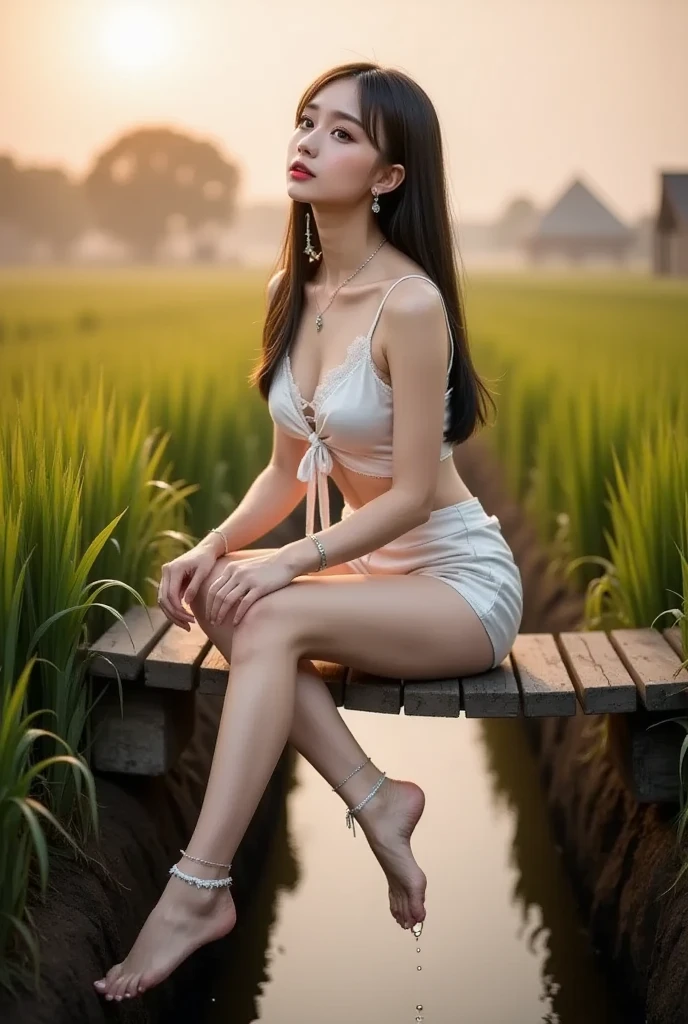 (raw photo:1.2), (photorealistic:1.4), beautiful girl detailed, eyes and face very detailed, beautiful eyes detailed, ridiculous, incredibly ridiculous, huge file size, super detailed, high resolution, very detailed, best quality, masterpiece, illustration, very detailed, CG, unified, 8k wallpaper, amazing, fine details, masterpiece, best quality, very detailed CG uniform 8k wallpaper, face light,  backlight, dim lighting, film lighting, 1 girl, white, 16 years old, very small breasts, flower in hair (((seen below)), ((without panties)))), ((without pants))), (without socks))), ((without skirt))), ((without shoes))), (dynamic posture))), ((dynamic long hair)), (Greek fingers), ((sitting knees)), (long nails, pink nails, pink toenails), (camel fingers), ((thighs apart))), ((correct ???????)), (((correct dissection))), ((organza panels)), (((wearing torn clothes))),((precious stones, diamonds, pendants, necklaces, waist chains, stud-earrings, earrings, nasal nails, lip nails, lip rings, nasal rings, umbilical studs, umbilical rings, bracelets, anklets)), ((Storm)), ((Storm)), (((forest)), (((prehistoric times)))), slippery shoulder straps, (sweaty and soaked), hangover, relaxed posture, (((damp and stuffy environment))),