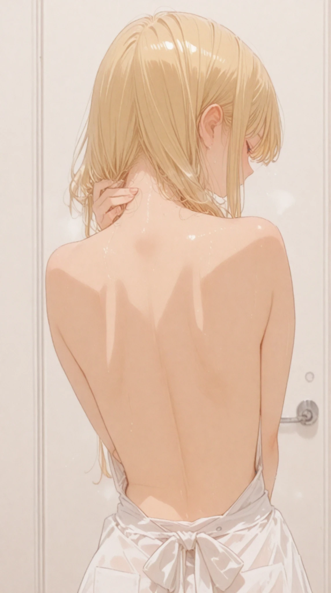 Super masterpiece,top-quality,ultra-detailliert,realisitic,Hyper-detailing,(Perfect Anatomy),1girl in,Solo,ahoge,Slender body,((small tits)),((Small buttocks)),Embarrassed blush,gleaming skin,(Transparent Polyvinylidene Chloride)