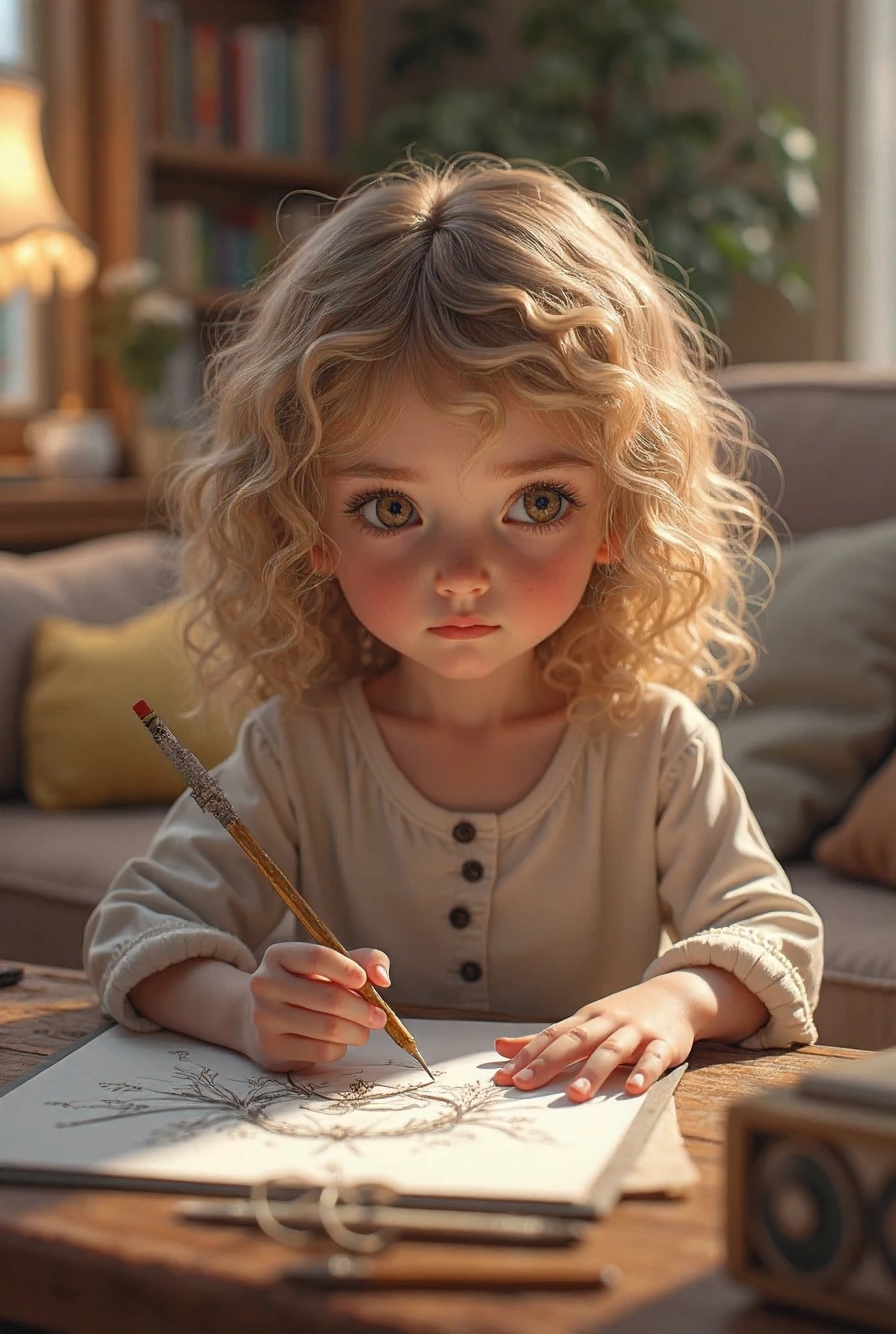 a close-up of a blonde child with long hair, BIG BALL OF electrified ICE IN HANDS. FUMO MARROM.