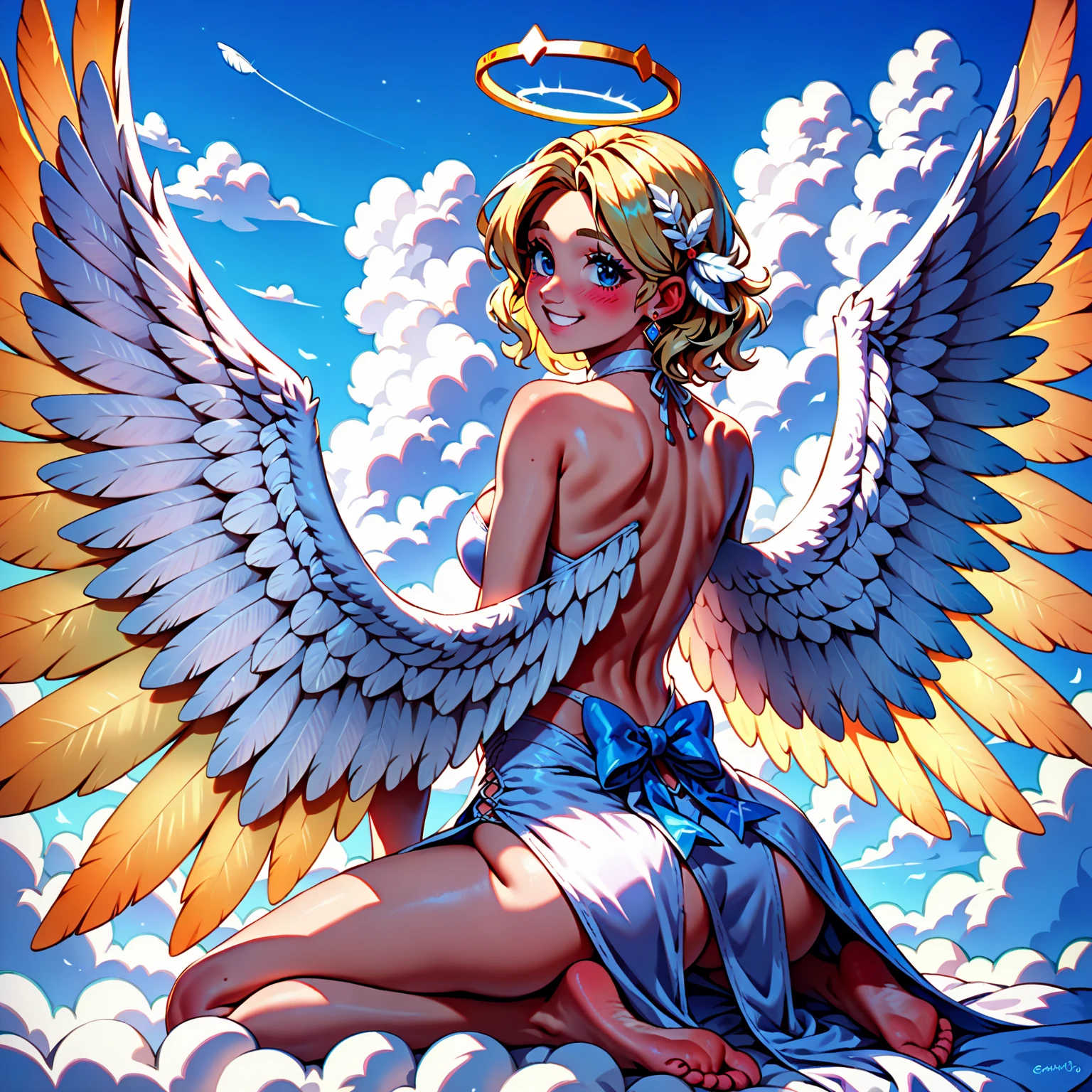 A nude Fary flying in the sky in the sun light, andry face, full body, with open legs
