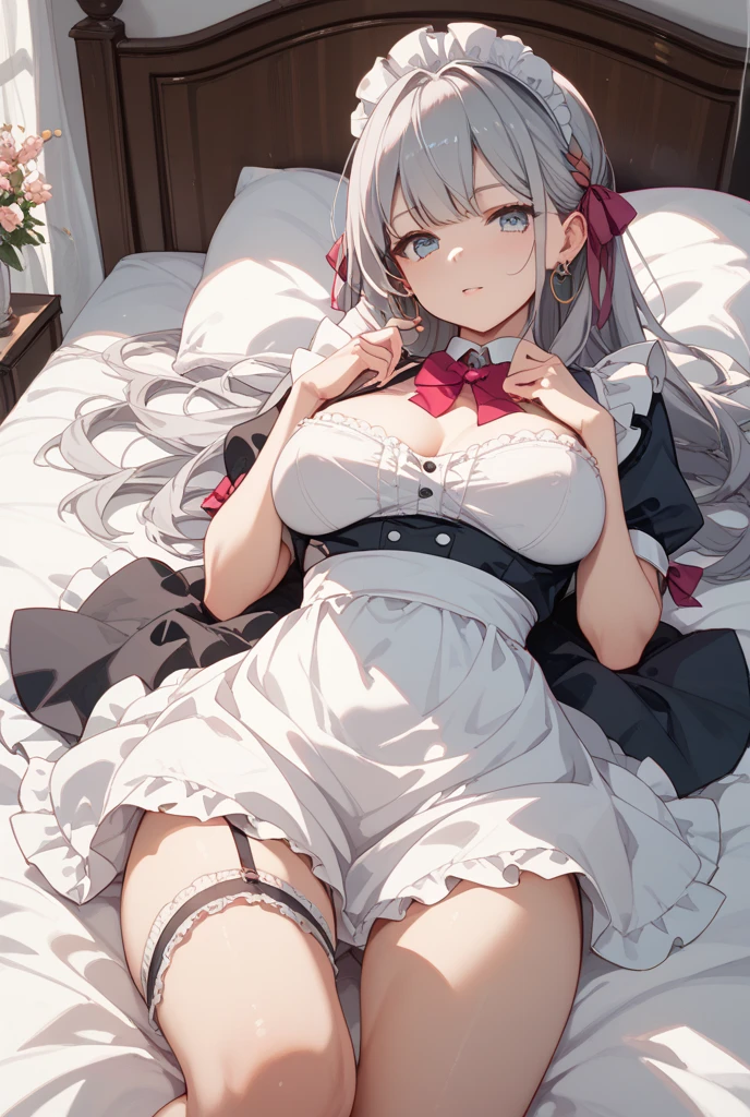 Masterpiece portrait of a woman in Montreal at dawn, White hair, eBlue eyes, vests,underbust, huge tit,Red lace underwear,White knee-length socks,zori, neonlight, llight rays, Caustics