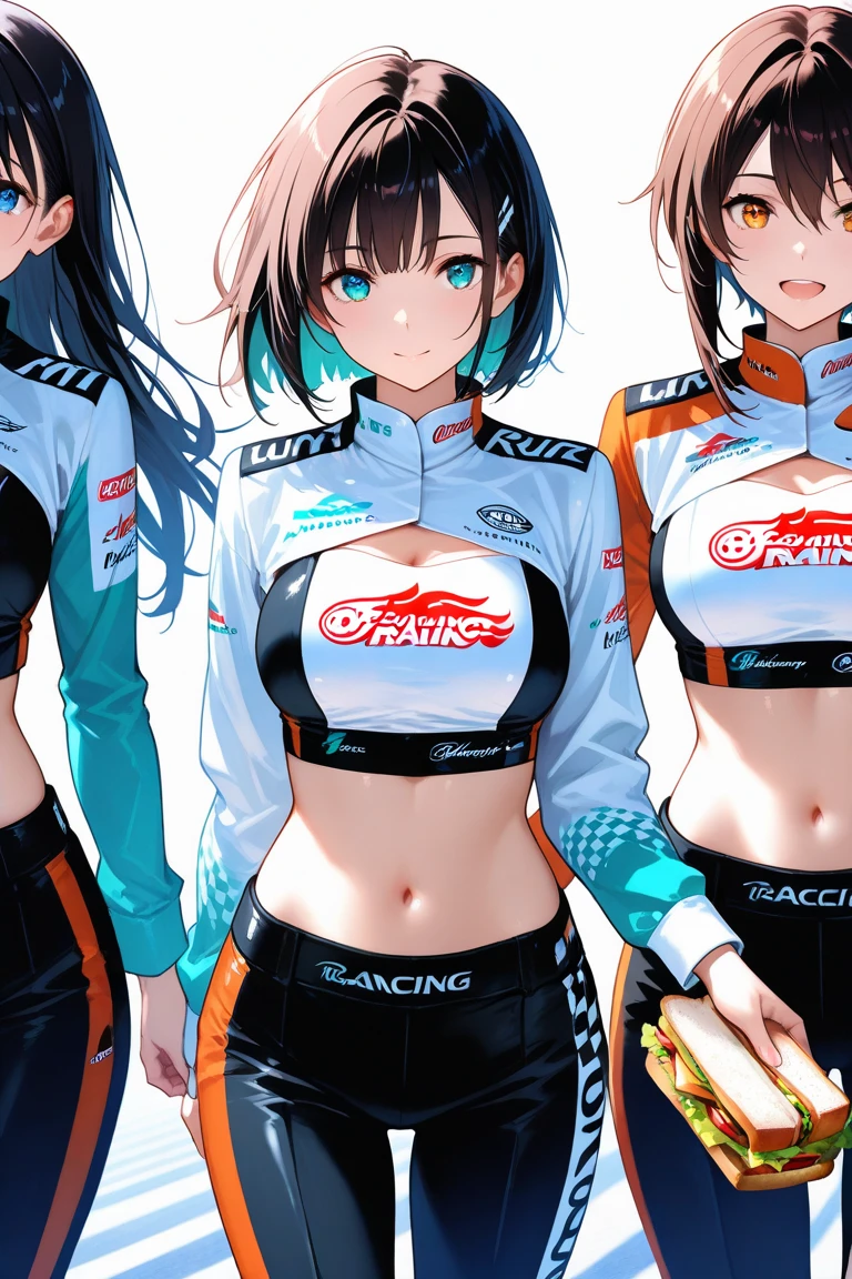 (masterpiece, best quality: 1.2), pretty girl, 18 yo, (white, race queen), (fight-fitting grid girl outfit with sponsor's logo printed:1.3), tight-fitting high leg leotard, long-sleeve latex leotard, medium breasts, cowboy shot, looking at viewer,
short hair,