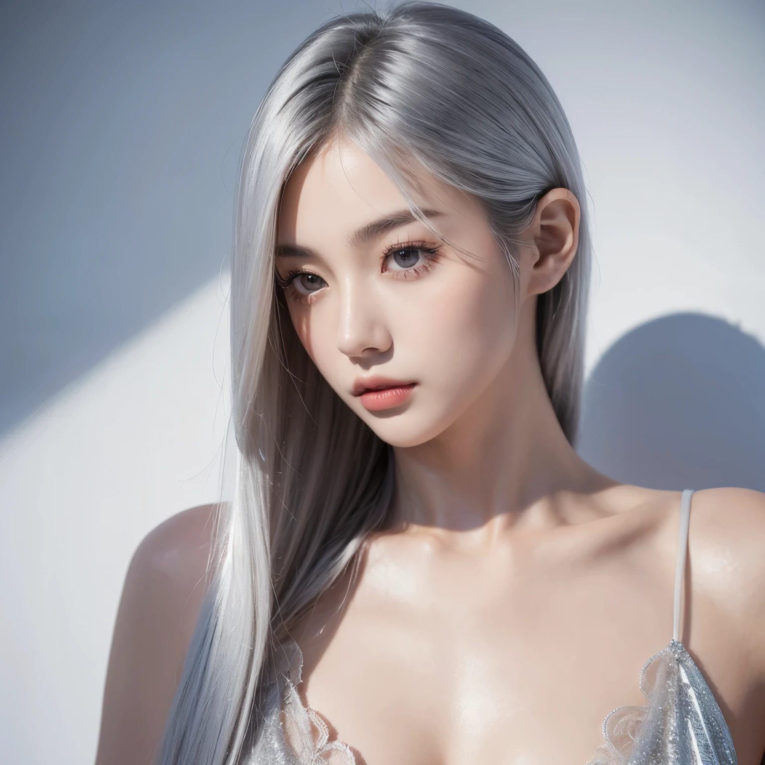 ke (((1male white hair people:Piercing in the left ear,、tall、tall、Tall、a handsome、refreshing、burly)))、(((1female blue hair:Long、short、Best style、F-cup、See-through sexy dress、Beautuful Women)))、((((a couple))))、{(Best Quality, 8K, masutepiece, nffsw, Soft lighting, image perfect, Digital Illustration, manhwa art, super detailed image, Perfect lines, )}