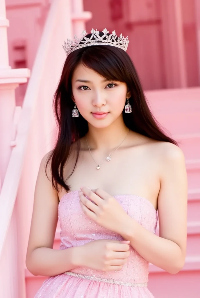 (masterpiece, best quality:1.2), 1girl, solo,
a close up of a woman wearing a Light pink dress and a necklace, gorgeous  model,  attractive neck, , sie boob, jaw-dropping beauty, bust with a beautiful neck, bust with a long beautiful neck,sexy poses,near window,in castle