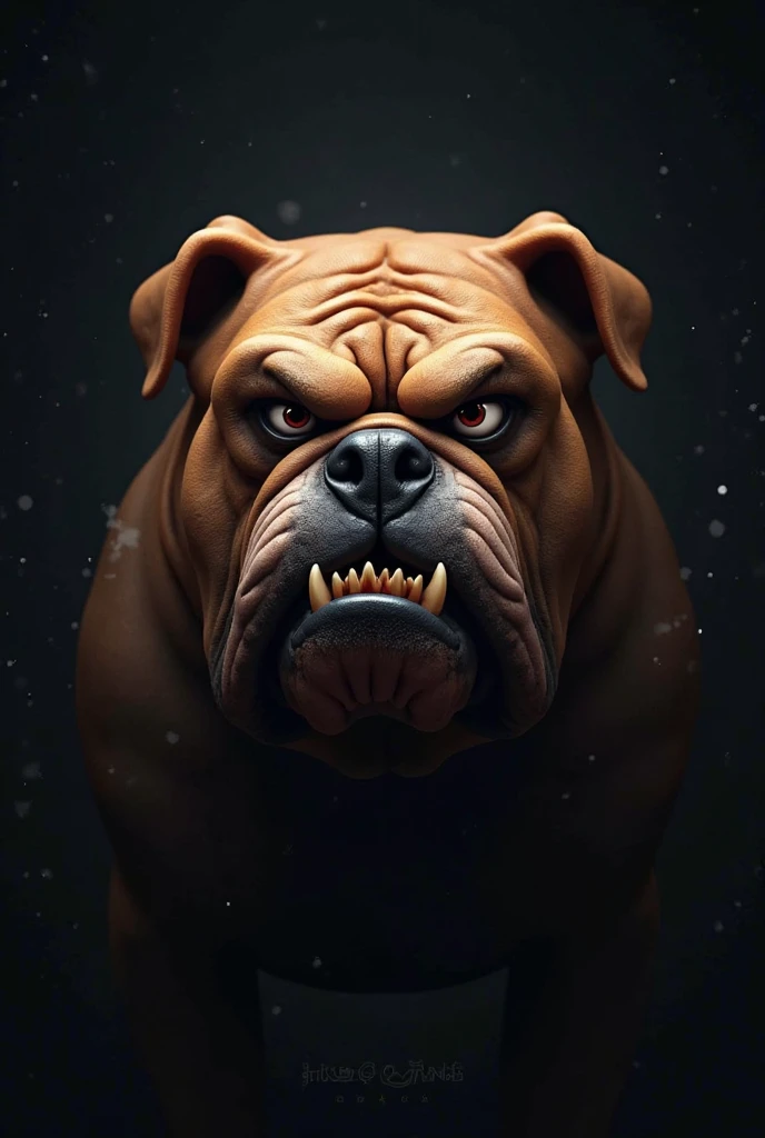 Create a badass and eye-catching cover with the words SupremeBullsAQP with an image of a chubby English Bulldog and a red and black background of a mean bull