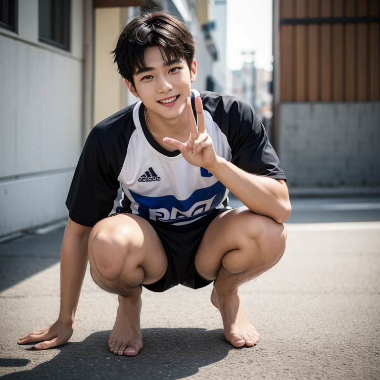 A boy practicing yoga